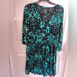 INC International Concepts Black and Green Long Sleeve Dress
